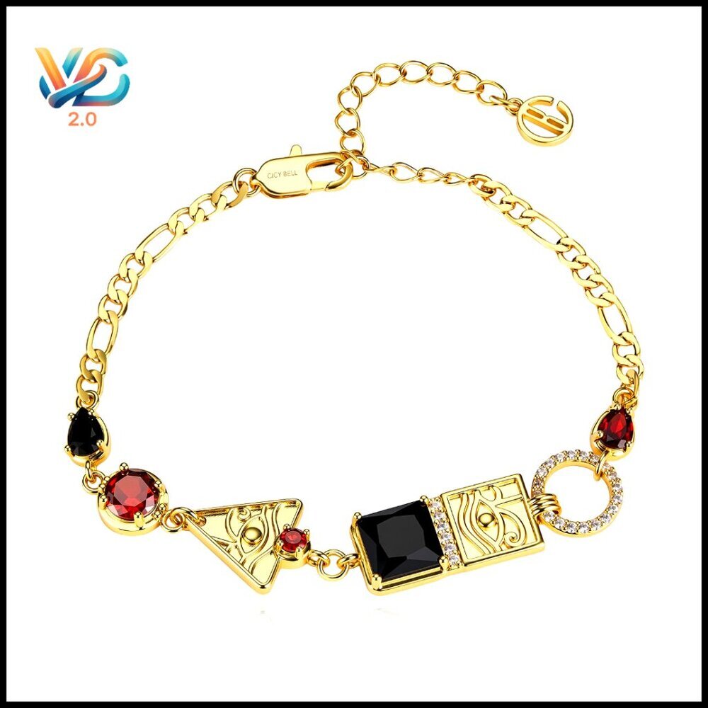 Vintage Evil Eye‎ Charm Bracelet Gold Plated Adjustable Figaro Chain Elegant